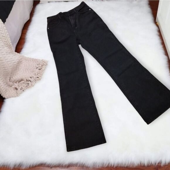HIGH RISE WIDE LEG FLARE TWO TONE CONTRAST BLACK WHITE CELESTIAL GRUNGE JEANS 90 - Picture 6 of 11